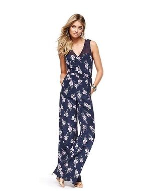 Juicy Couture Navy Floral V-Neck Sleeveless silk Jumpsuit size 6